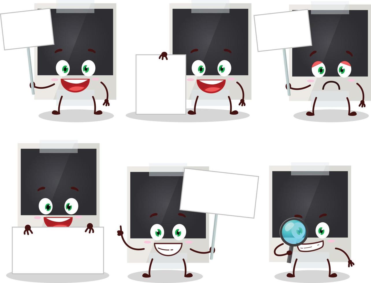 schwarz Polaroid Karikatur Charakter bringen Information Tafel vektor