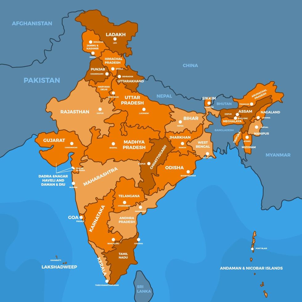 Land Karta av Indien vektor