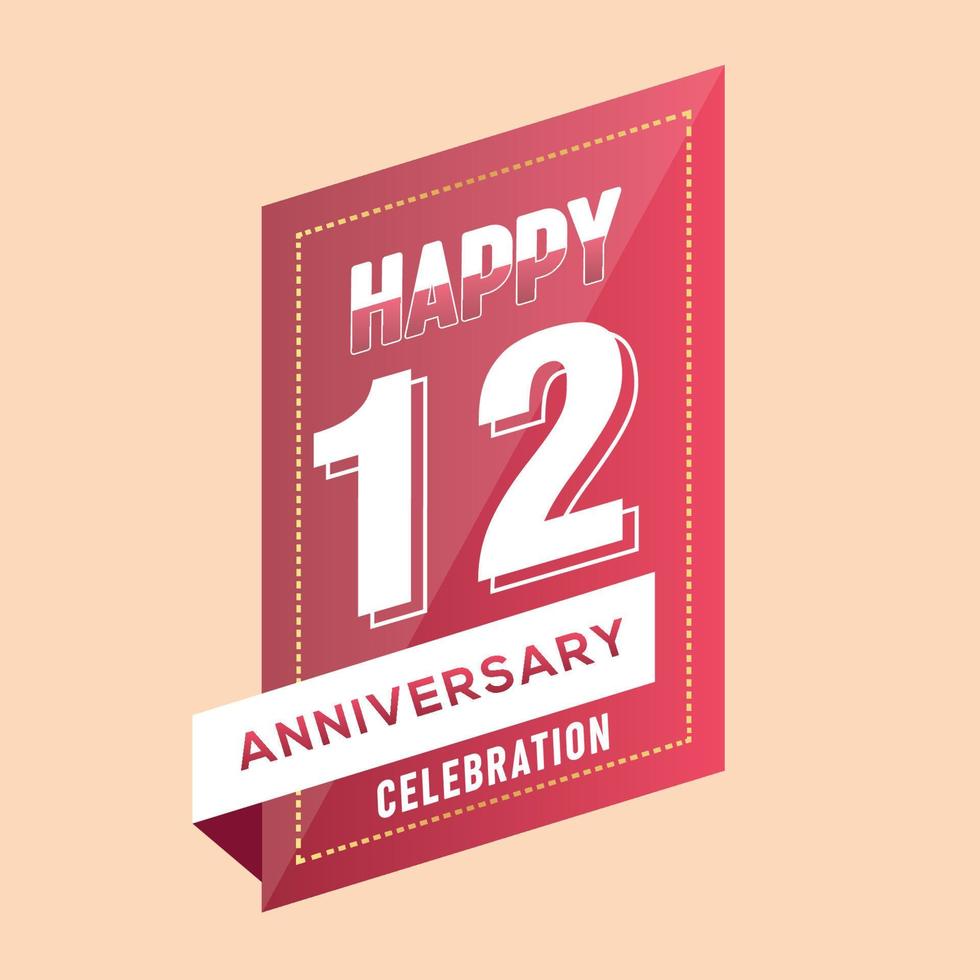 12th årsdag firande vektor rosa 3d design på brun bakgrund abstrakt illustration