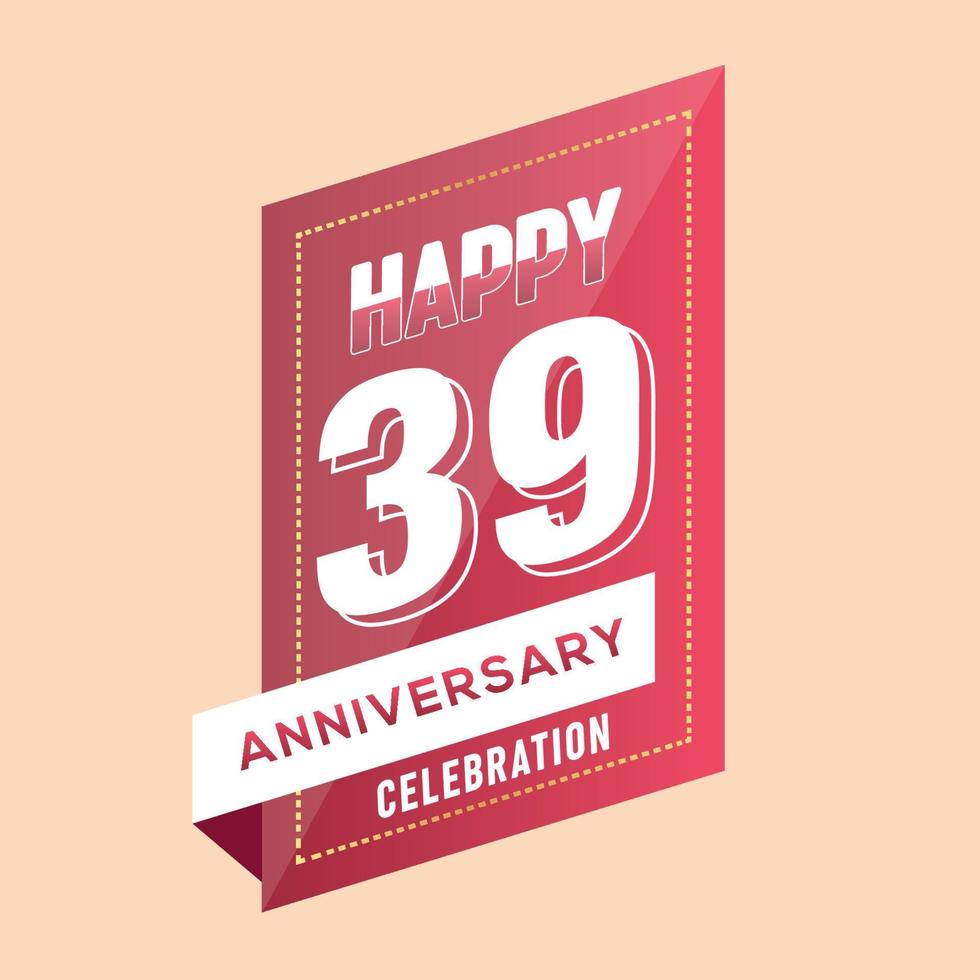 39: e årsdag firande vektor rosa 3d design på brun bakgrund abstrakt illustration