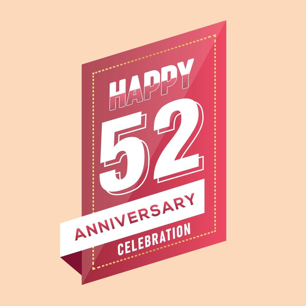 52: e årsdag firande vektor rosa 3d design på brun bakgrund abstrakt illustration