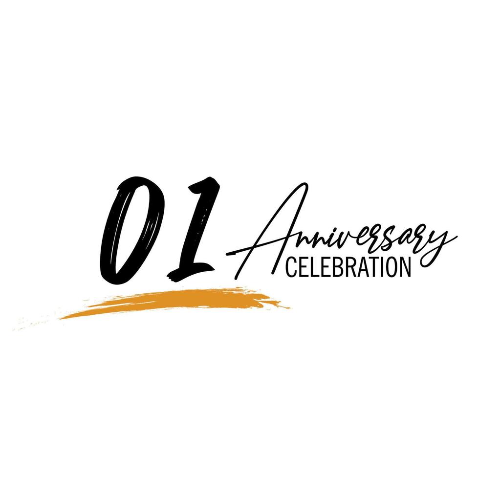 01 Jahr Jahrestag Feier Logo Design mit schwarz Farbe isoliert Schriftart und Gelb Farbe auf Weiß Hintergrund Vektor
