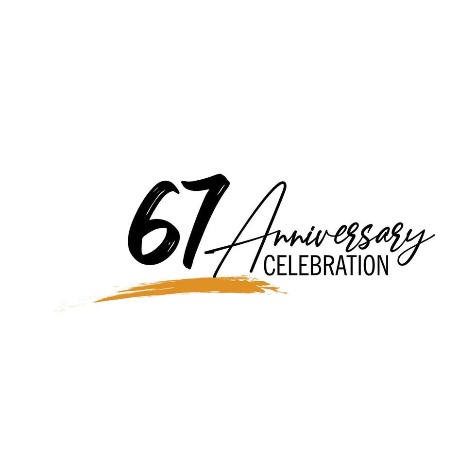67 Jahr Jahrestag Feier Logo Design mit schwarz Farbe isoliert Schriftart und Gelb Farbe auf Weiß Hintergrund Vektor