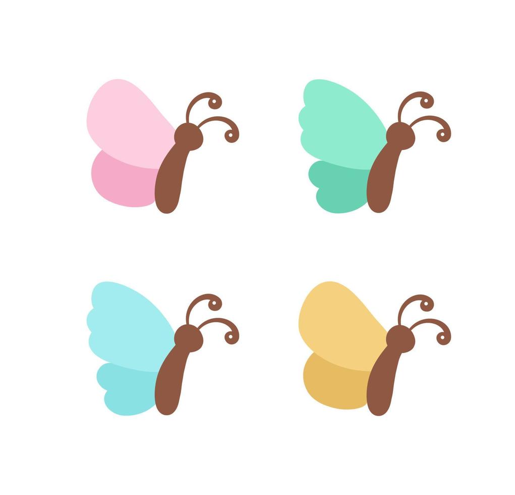 enkel fjäril ikon sida se illustration uppsättning isolerat på vit bakgrund. Söt vektor fjärilar med vår och sommar palett för ungar.