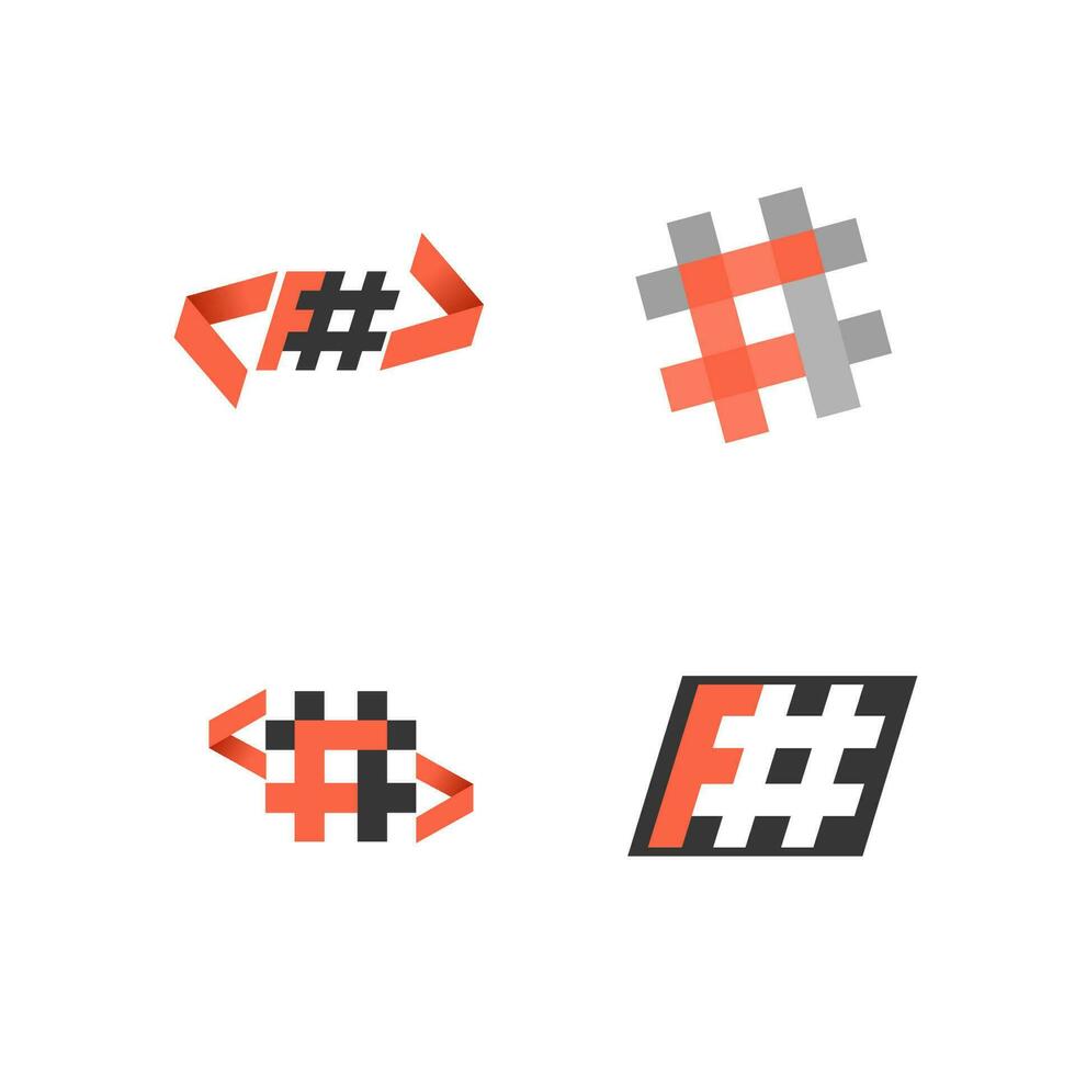 uppsättning av f hashtags logotyp design vektor