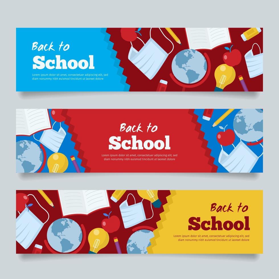 Back-to-School-Banner mit einer rot-gelb-blauen Farbe vektor