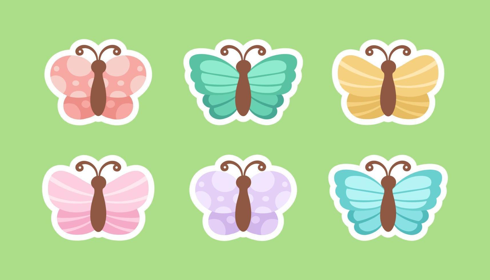 süß Schmetterling Aufkleber Illustration Satz. ziemlich Vektor Schmetterlinge mit Frühling und Sommer- Farben zum Kinder.