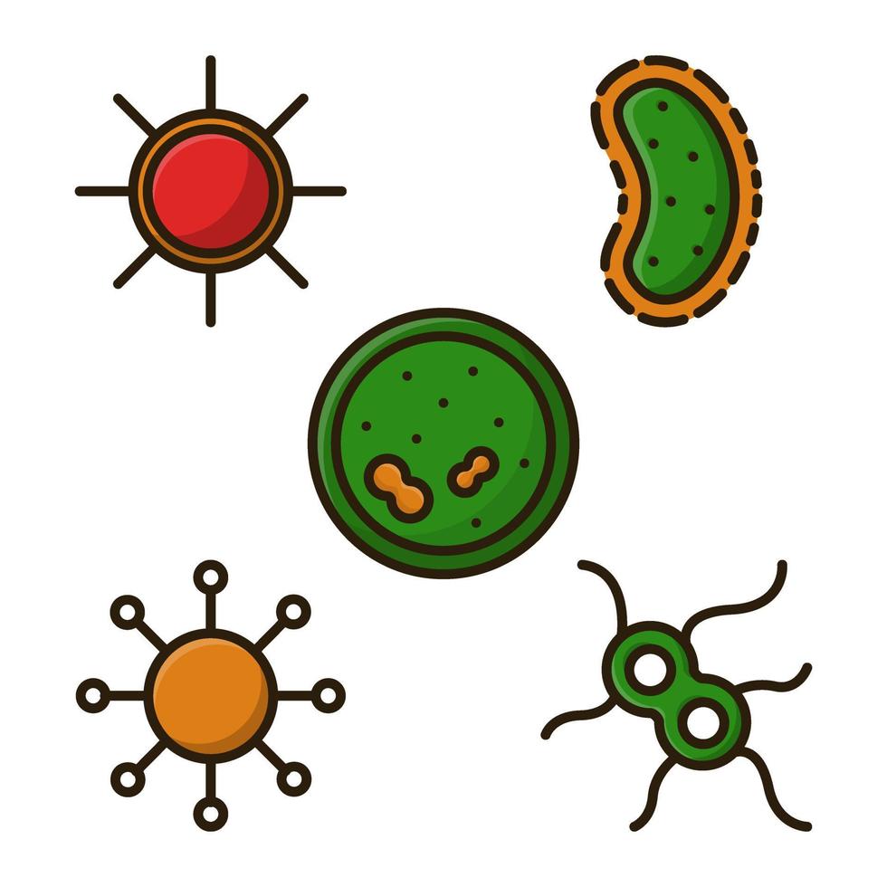 Mikrobe Keim Virus und Bakterien. gefüllt Gliederung Symbol Design Vektor