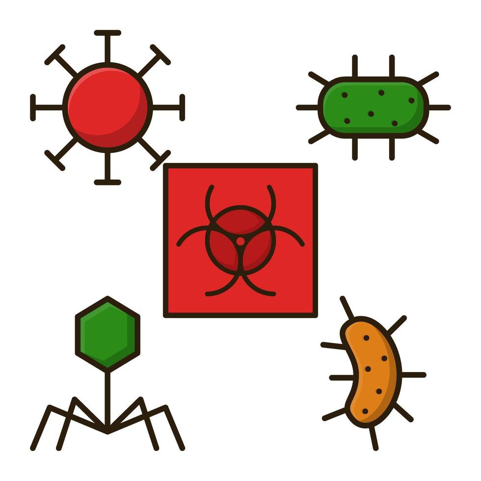 schädlich unterzeichnen. Mikrobe Virus und Bakterien. gefüllt Gliederung Symbol Design Vektor