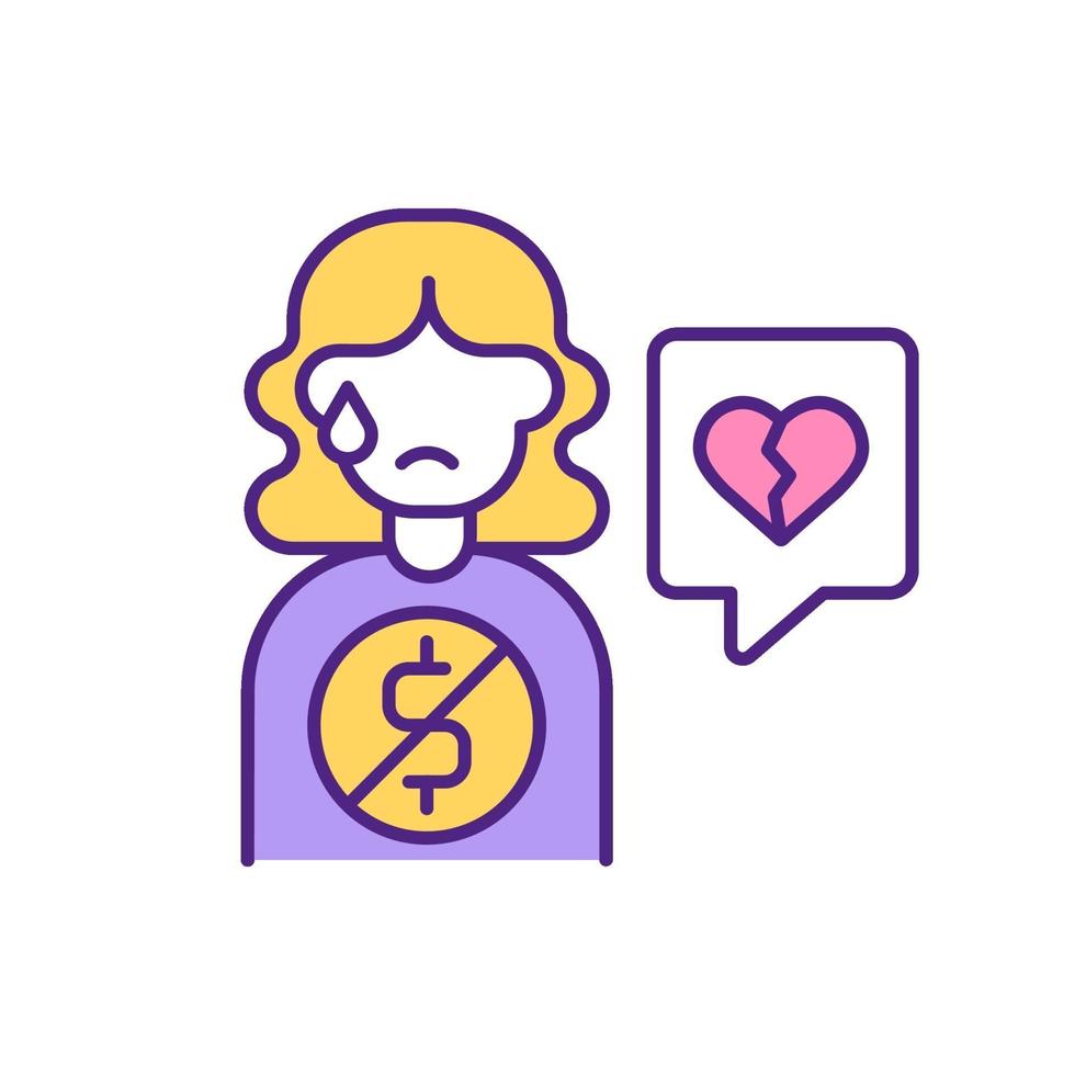 Online-Betrüger fordern Geld von Dating-App Frau Benutzer RGB Farbsymbol. vektor