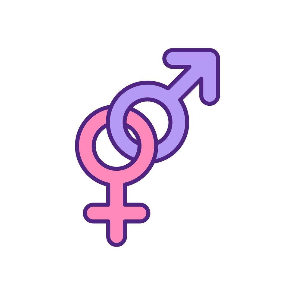 männliche und weibliche Geschlechtssymbole zusammen RGB-Farbsymbol. vektor