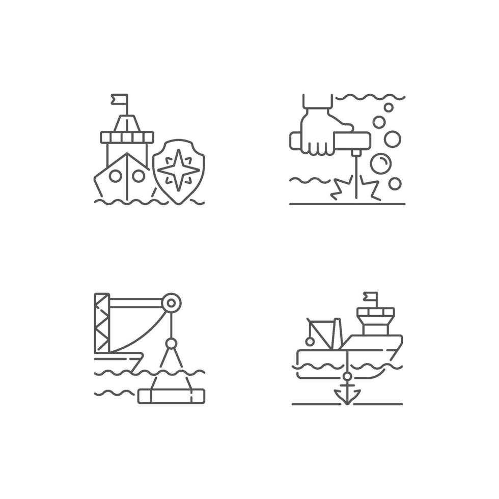 maritima industrin linjära ikoner set vektor