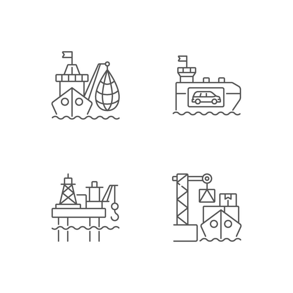 marin industrisektor linjära ikoner set vektor