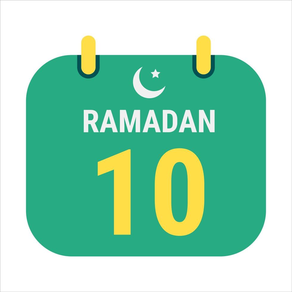 10:e ramadan fira med vit och gyllene halvmåne månar. och engelsk ramadan text. vektor