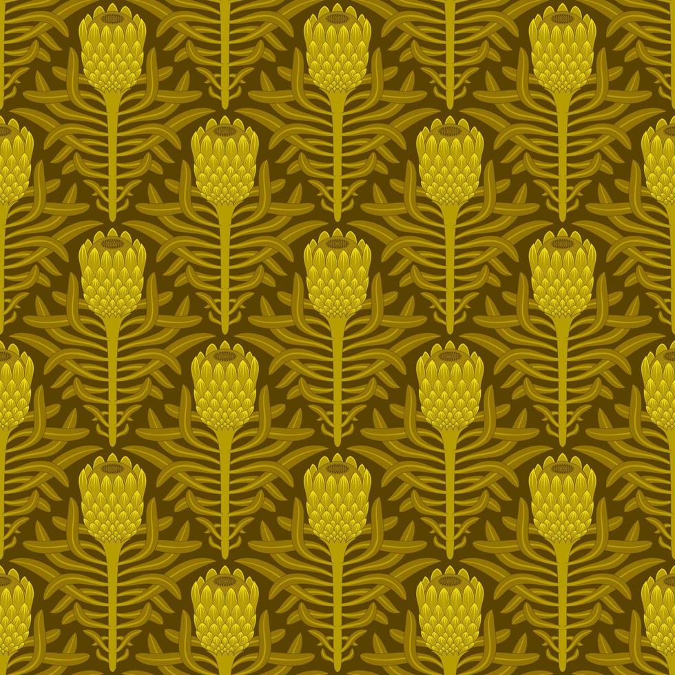 gul sömlös vektor bakgrund med stiliserade blomning protea