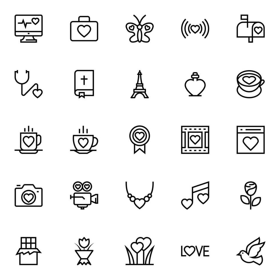 översikt ikoner för kärlek och alla hjärtans dag. vektor