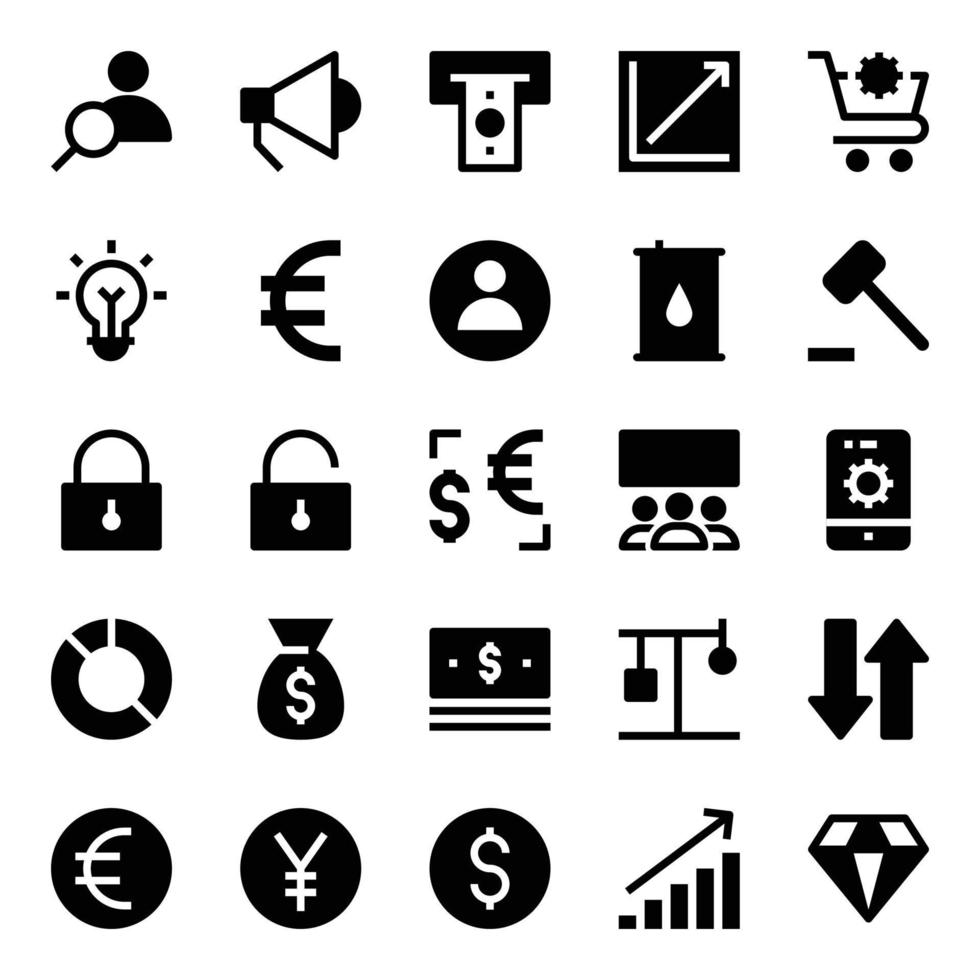 glyf ikoner för marknadsföra och ekonomi. vektor