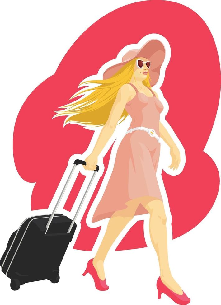 kvinna reser turist semester semester tecknad illustration ritning vektor