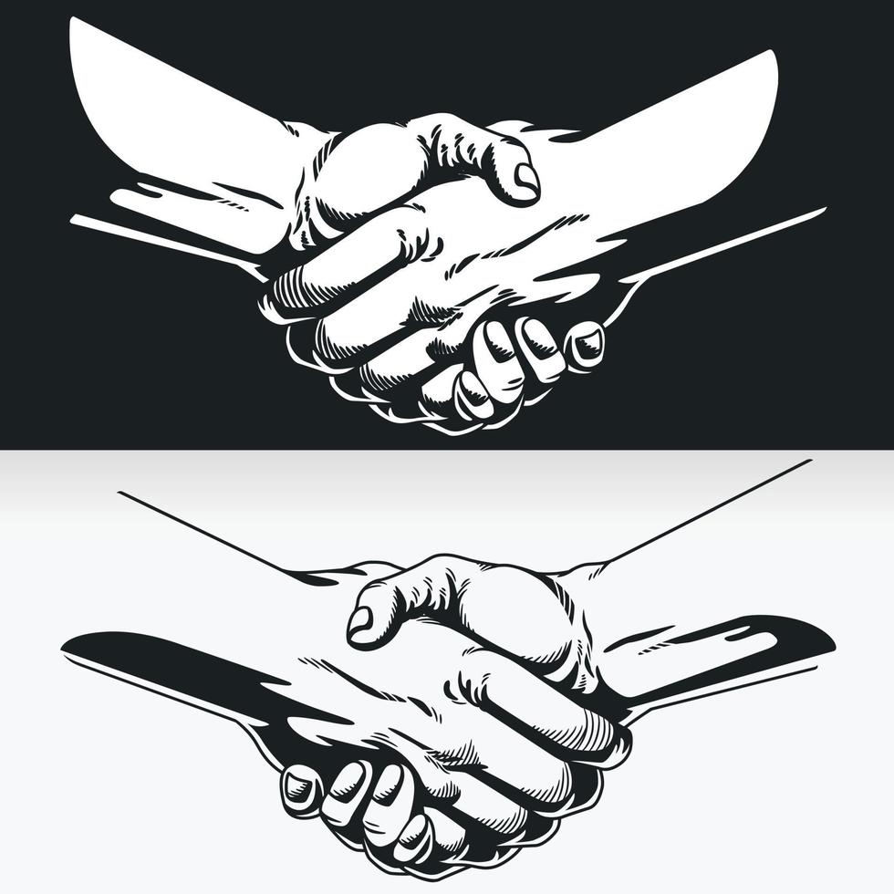 silhuett av handskakning, svart kontur illustration stencilteckning vektor