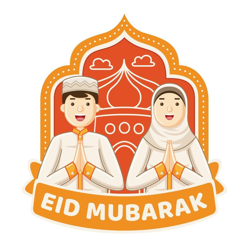 eid mubarak grüßung mit lächelnden menschen vektor