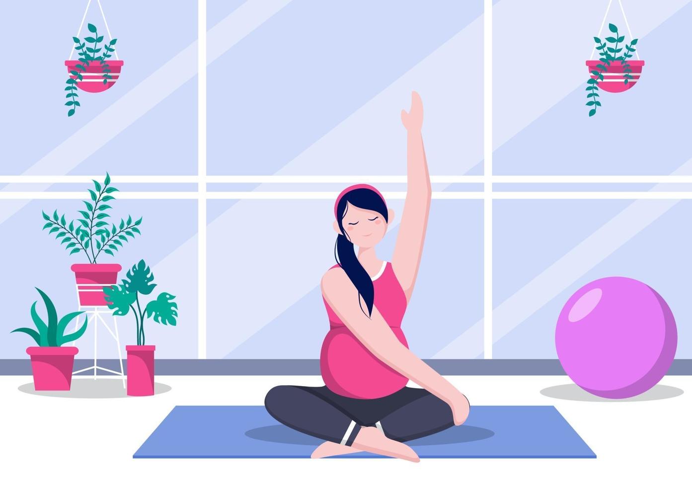 schwangere Frau, die Yoga-Posen macht vektor