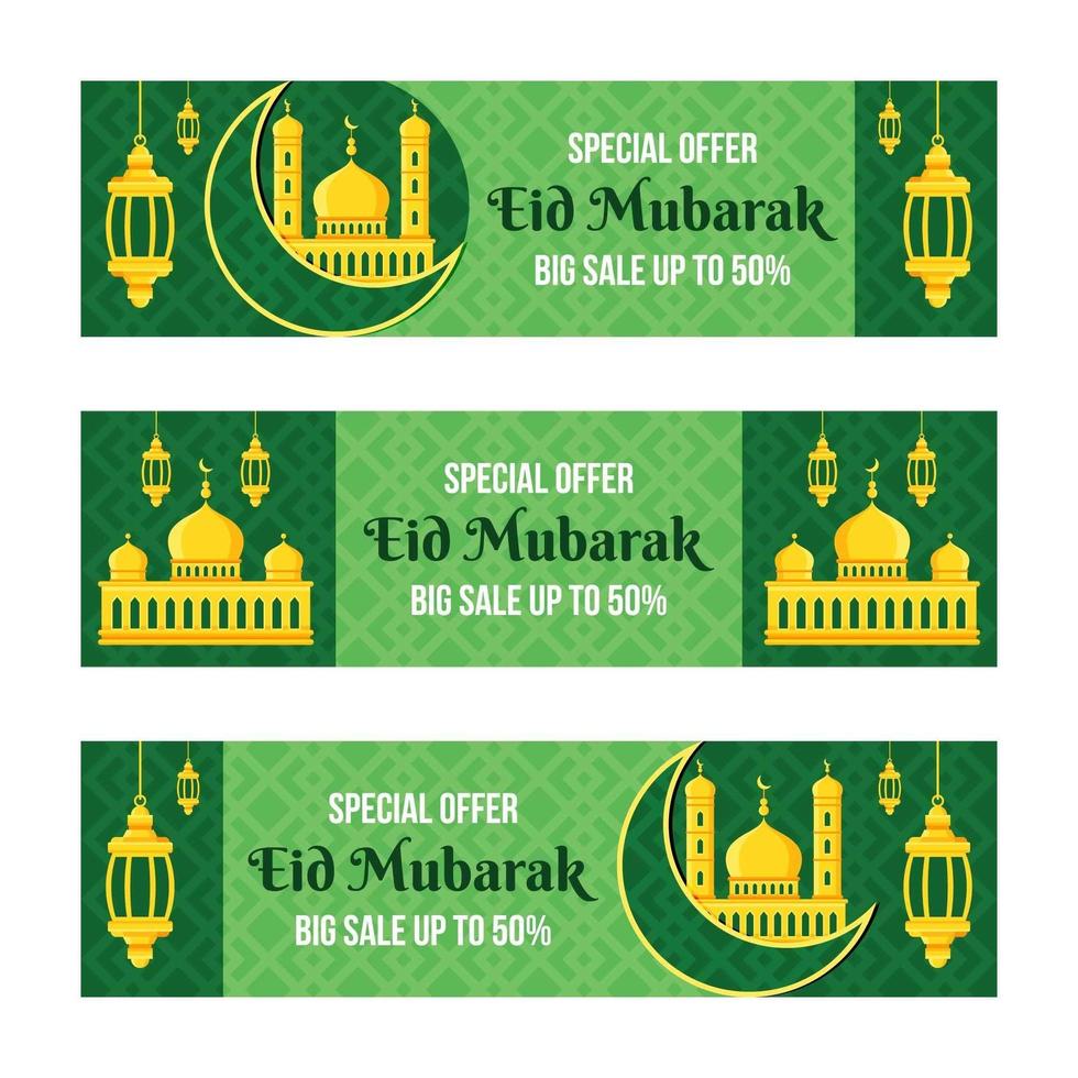 grön eid mubarak marknadsföringsverktyg banneruppsättning vektor
