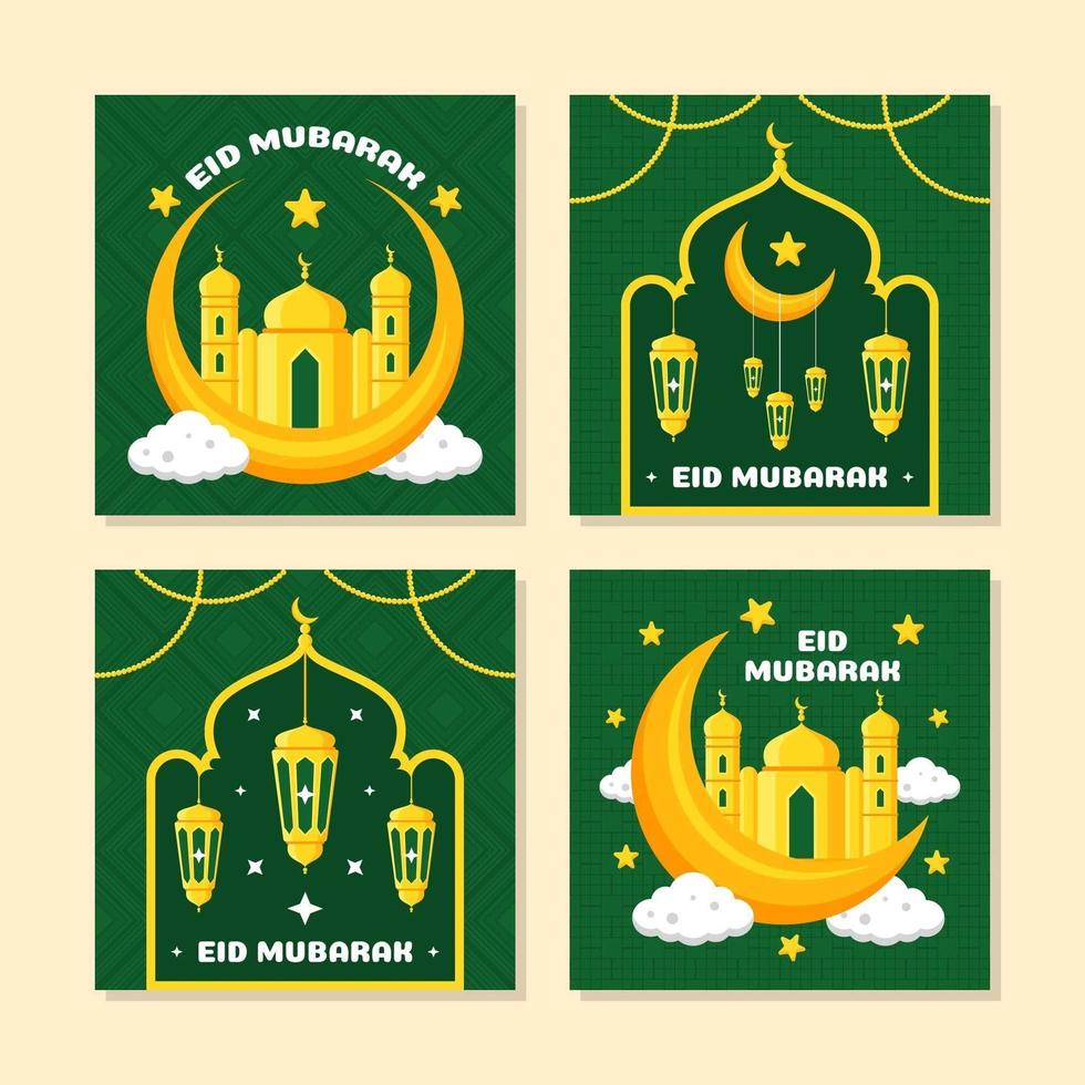 färgglad eid mubarak-kortsamling vektor