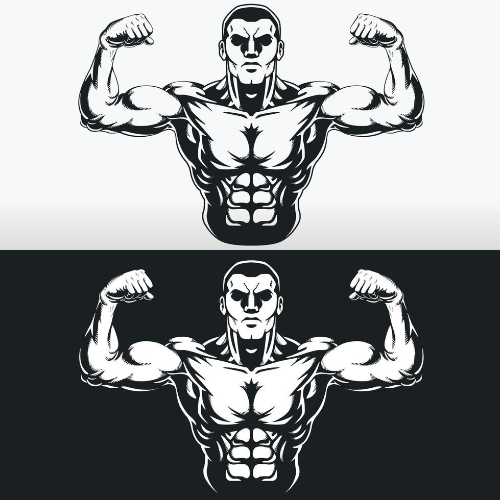 silhuett bodybuilding främre dubbel bicep pose, stencil vektorritning vektor