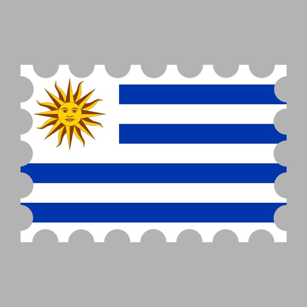 Porto Briefmarke mit Uruguay Flagge. Vektor Illustration.