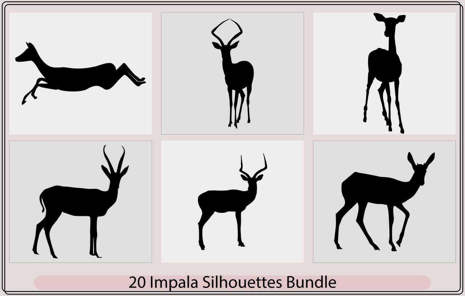 illustration av afrikansk impala silhuetter i de vild, svart och vit vektor silhuetter av impala, impala silhuett vektor logotyp för de bäst impala ikon illustration