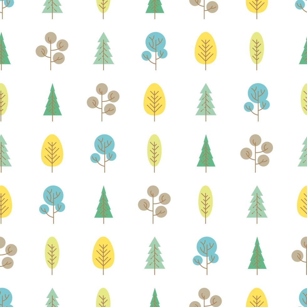 sömlös mönster med färgad träd på vit bakgrund. vektor illustration.