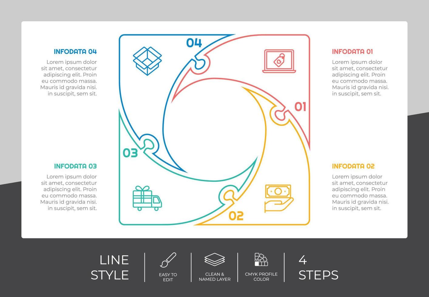 4 Schritte von Platz Infografik Vektor Design mit Linie Konzept zum Marketing. Prozess Infografik können Sein benutzt zum Geschäft und Marketing.