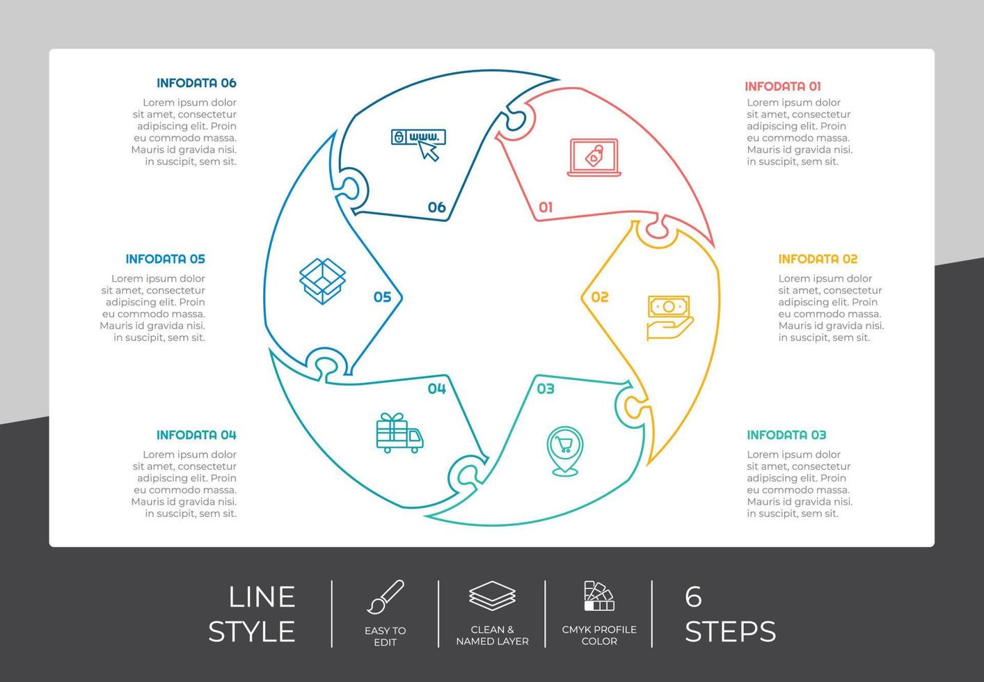 6 Schritte von Star Infografik Vektor Design mit eben Konzept zum Marketing. Prozess Infografik können Sein benutzt zum Geschäft und Marketing.