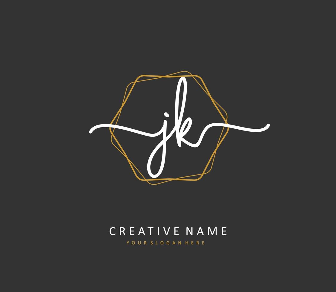j k jk första brev handstil och signatur logotyp. en begrepp handstil första logotyp med mall element. vektor