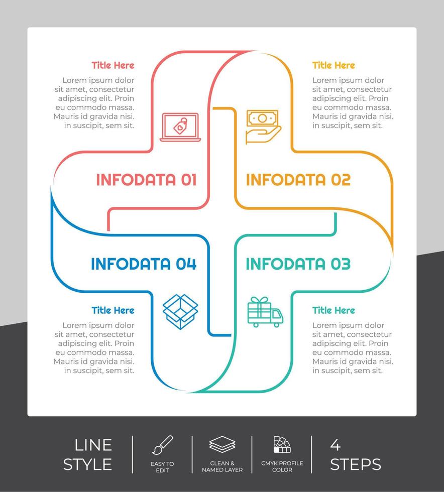läkare steg infographic vektor design med 4 steg färgrik stil för presentation syfte.linje alternativ infographic kan vara Begagnade för företag och marknadsföring