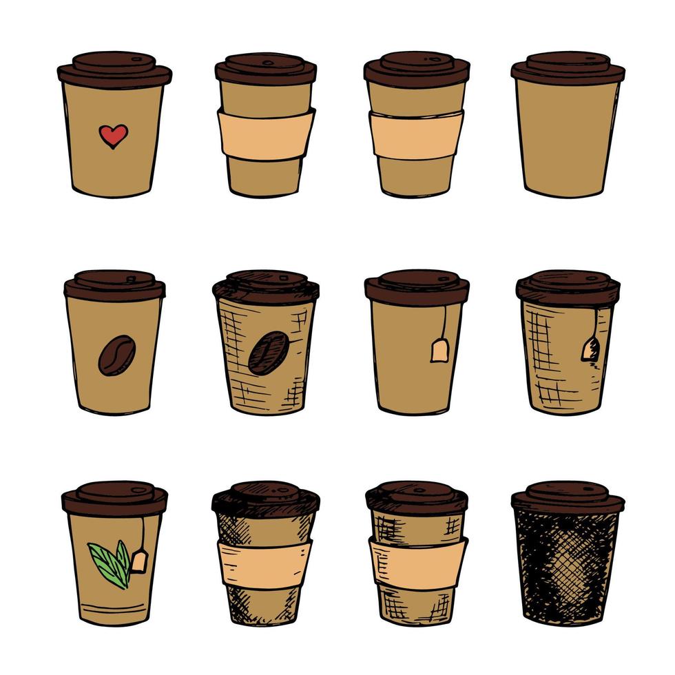 söt kopp av te och kaffe illustration. enkel kopp ClipArt. mysigt Hem klotter uppsättning vektor