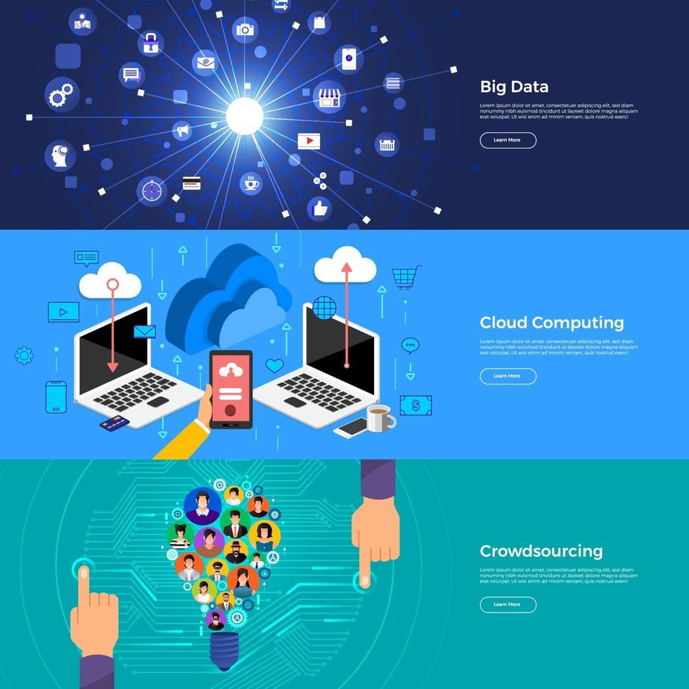 Flat-Design-Konzept Big Data, Cloud Computing und Crowdsourcing. Vektor veranschaulichen.