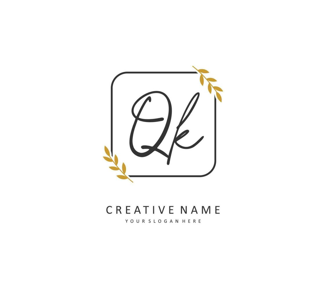 q k qk första brev handstil och signatur logotyp. en begrepp handstil första logotyp med mall element. vektor