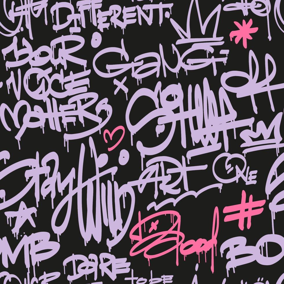 städtisch Typografie nahtlos Muster mit Straße Kunst Graffiti Slogan drucken. abstrakt Grafik unter Tage unisex Design zum T-Shirts und Sweatshirt im hell Neon- Farben. vektor