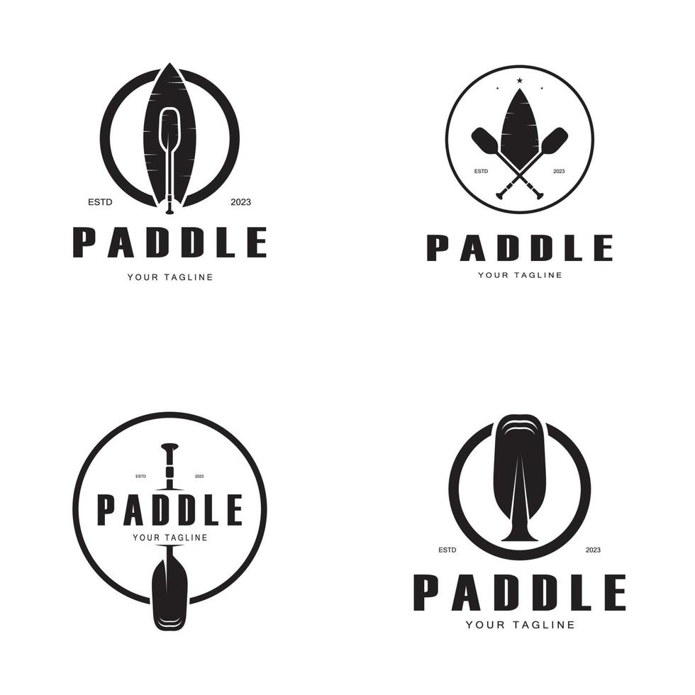 enkel paddla logotypdesign för surfing, forsränning, kanot, båt, surfing och rodd Utrustning företag, vektor