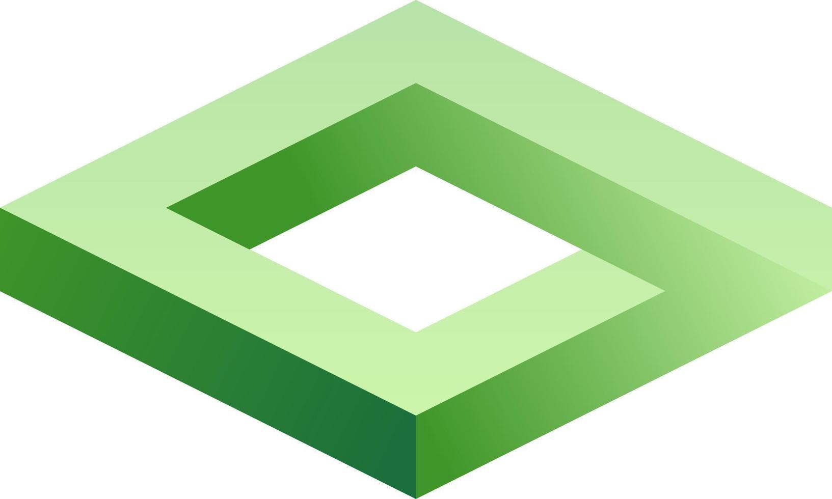 omöjlig form av kub. optisk illusion av grön kub. vektor illustration av fyrkant. 3d illusion geometrisk låda för design grafisk, logotyp, symbol, utbildning eller konst