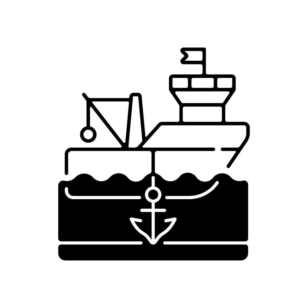 förankrad fartyg svart linjär ikon vektor
