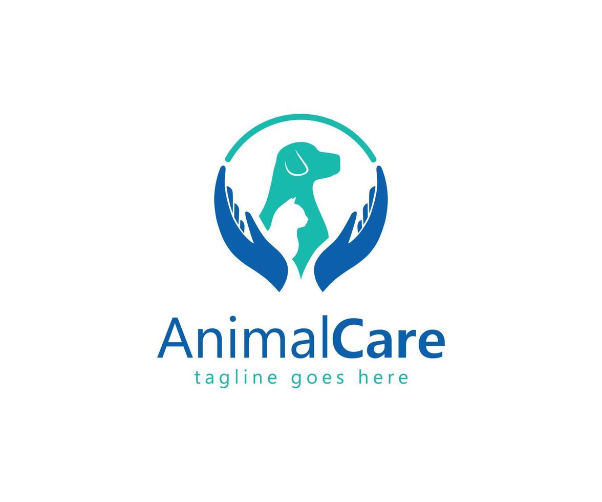 Haustier Pflege Logo mit Hund, Katze, und Hand Symbole vektor