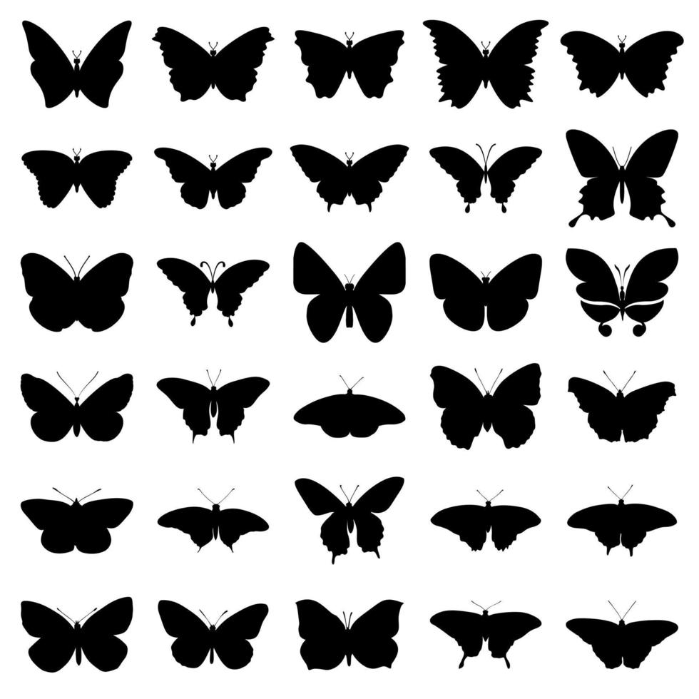 vektor uppsättning av svart silhuetter av fjärilar på en vit bakgrund vektor.