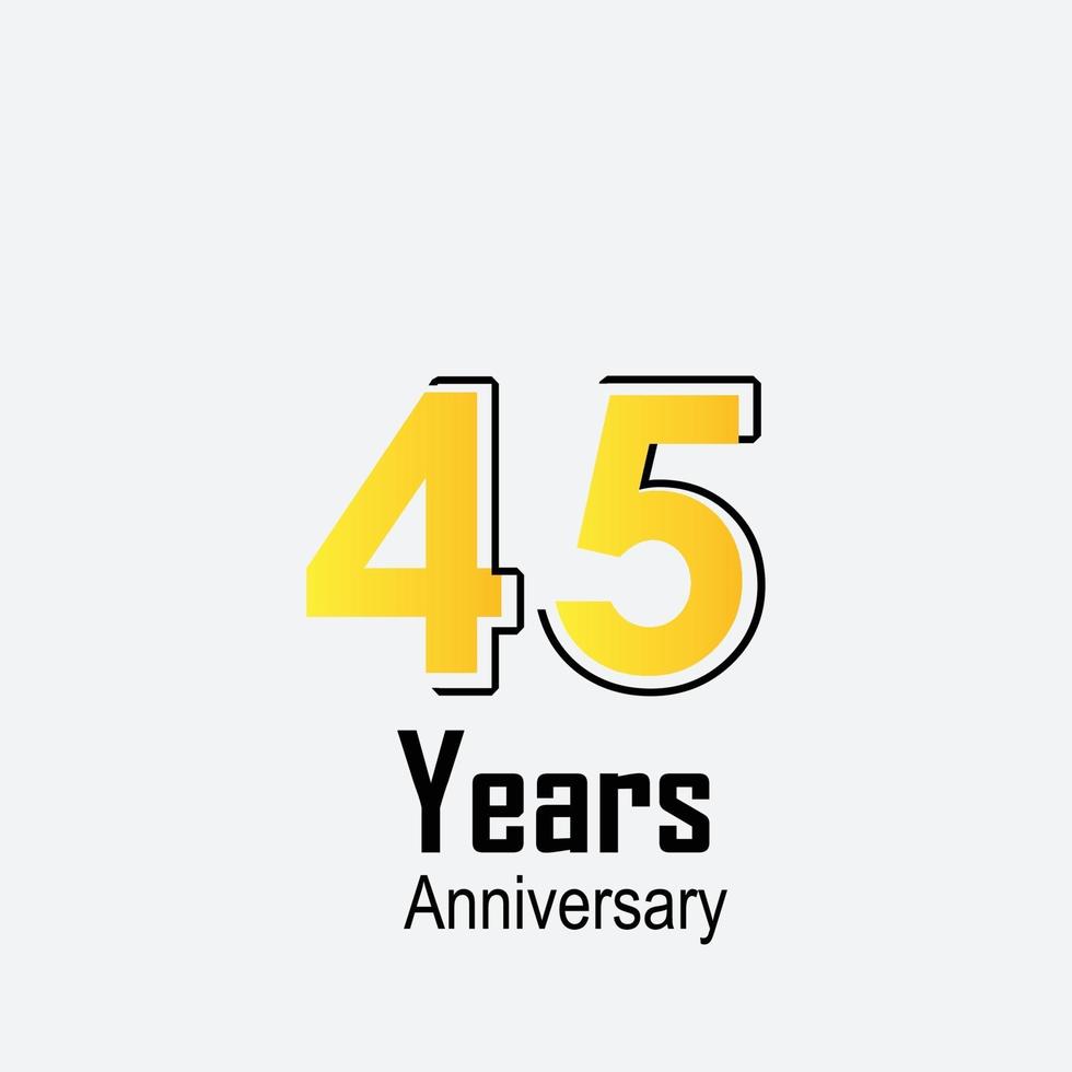 45 Jahre Jubiläumsfeier gelbe Farbvektorschablonenentwurfsillustration vektor