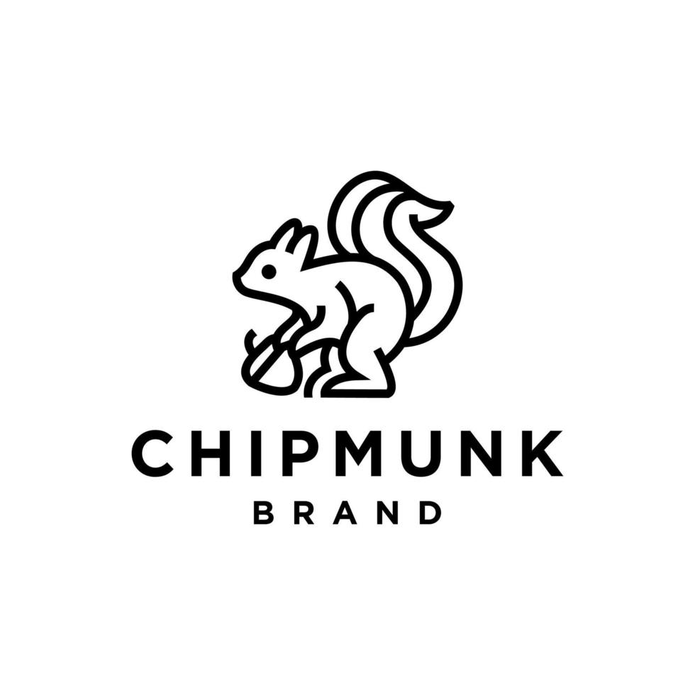 Chipmunk Linie Logo Symbol. Chipmunk hält ein akkord Nuss Vektor Symbol Illustration im Linie Kunst Stil. Eichhörnchen mit Eichel Nuss Vektor Kunst Gliederung Stil Design.