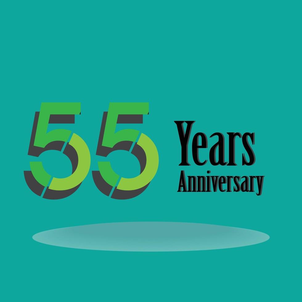 55 Jahre Jubiläumsfeier grüne Farbvektorschablonenentwurfsillustration vektor