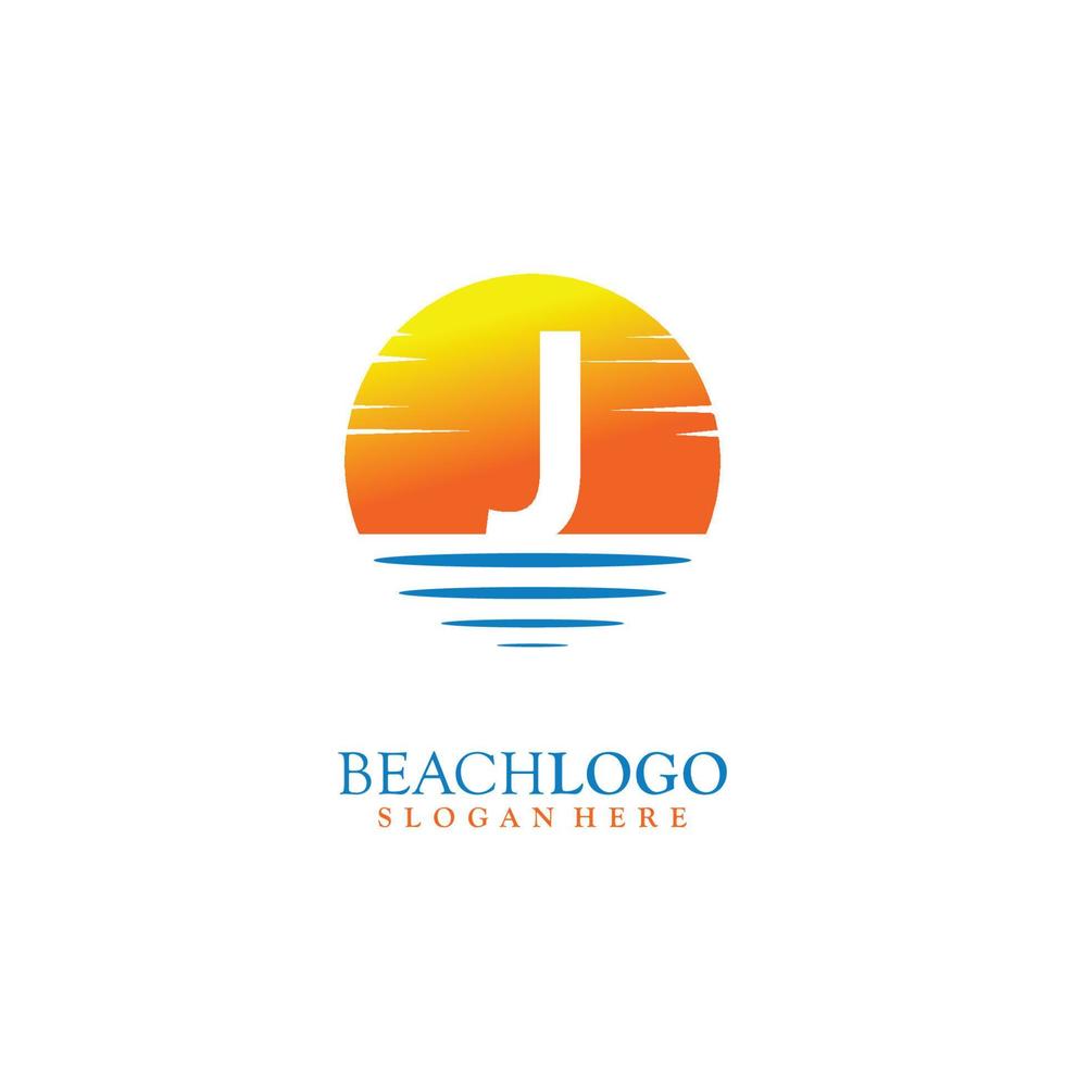 Brief j Sonnenuntergang Logo Design Vektor Illustration