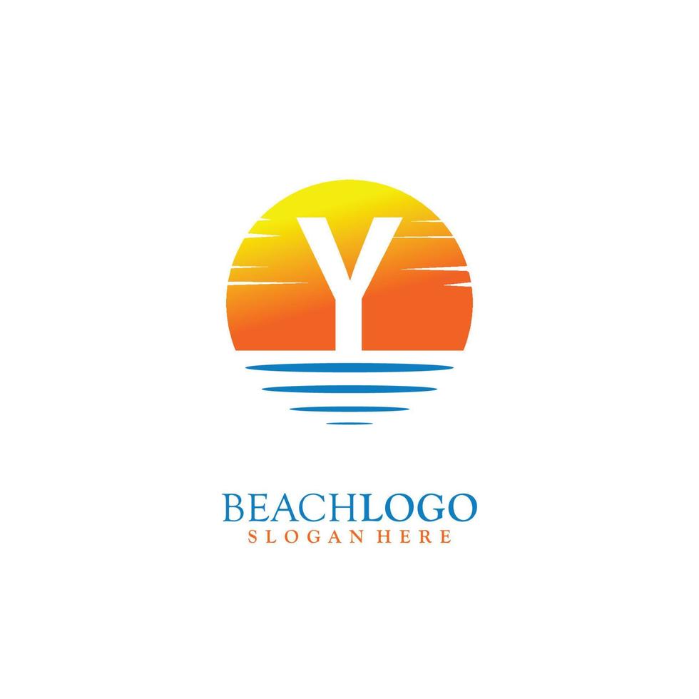 Brief y Sonnenuntergang Logo Design Vektor Illustration