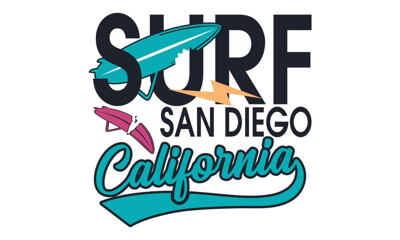 surfa san Diego kalifornien t-tröjor design. surfing kalifornien malibu strand t-tröjor vektor